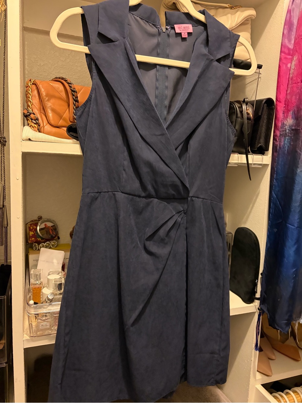 Francesca's Collections Navy Sleeveless Wrap-Front Midi Dress